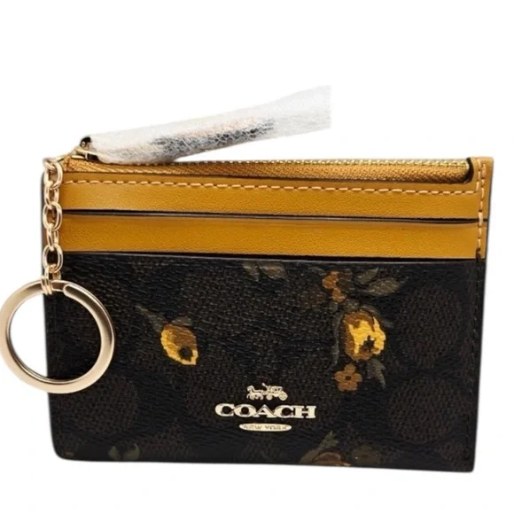 Coach Mini Skinny ID Case Wallet Signature Canvas Floral Print CCV88 NWT - Picture 2 of 6